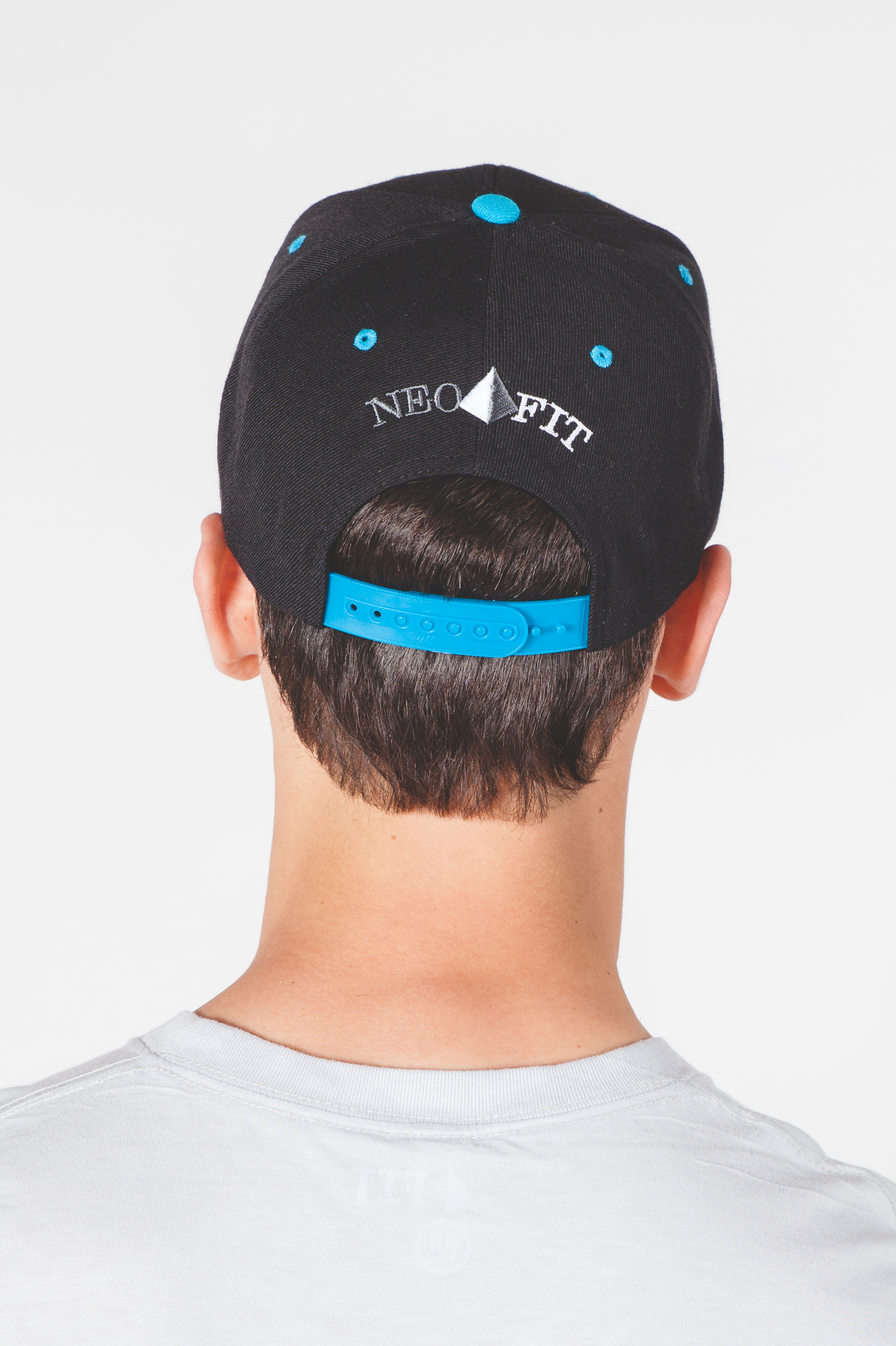 Flat Brim Adjustable Snapback Hat Cap - Black/Aqua for Men & Women